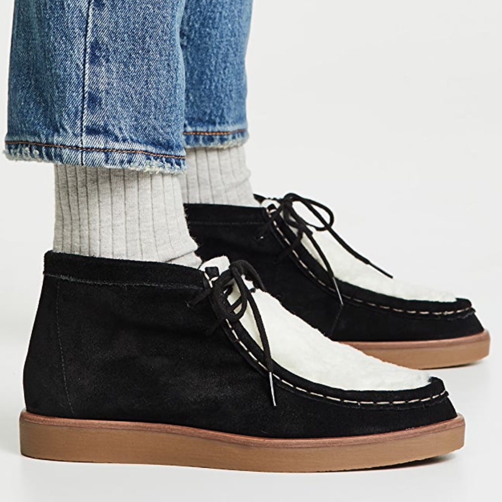 THE GREAT. Genuine Suede & Shearling Trooper Shoe